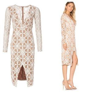 For Love and Lemons Metz Midi Dress Cream Tan Small